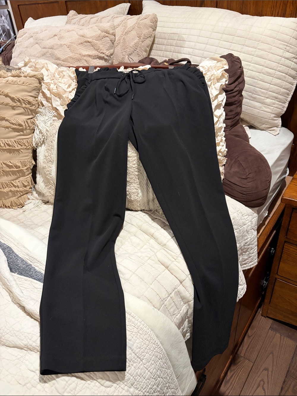 Women's Black Drawstring Straight-Leg Trousers